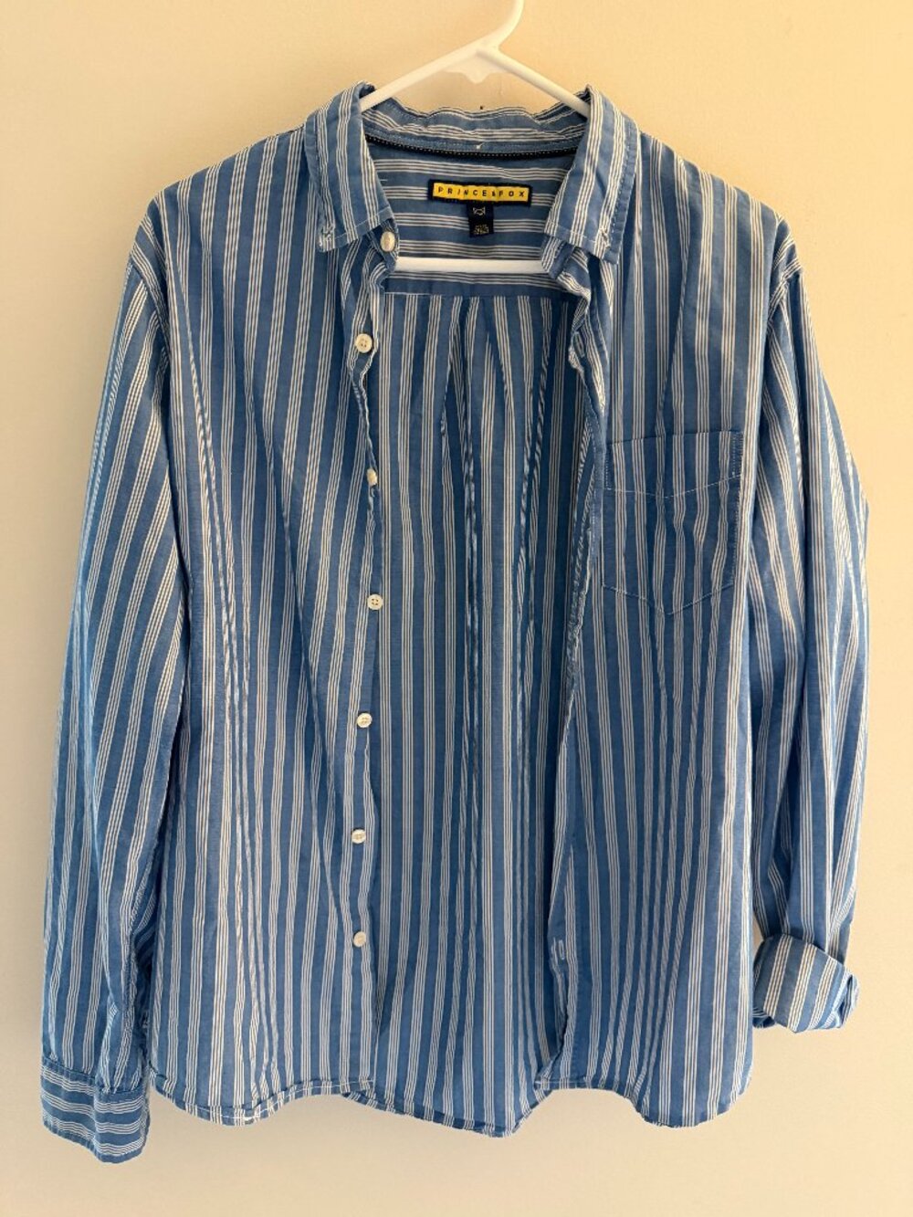 Prince & Fox Men’s Medium Blue White Striped Button Down Shirt Coastal Preppy